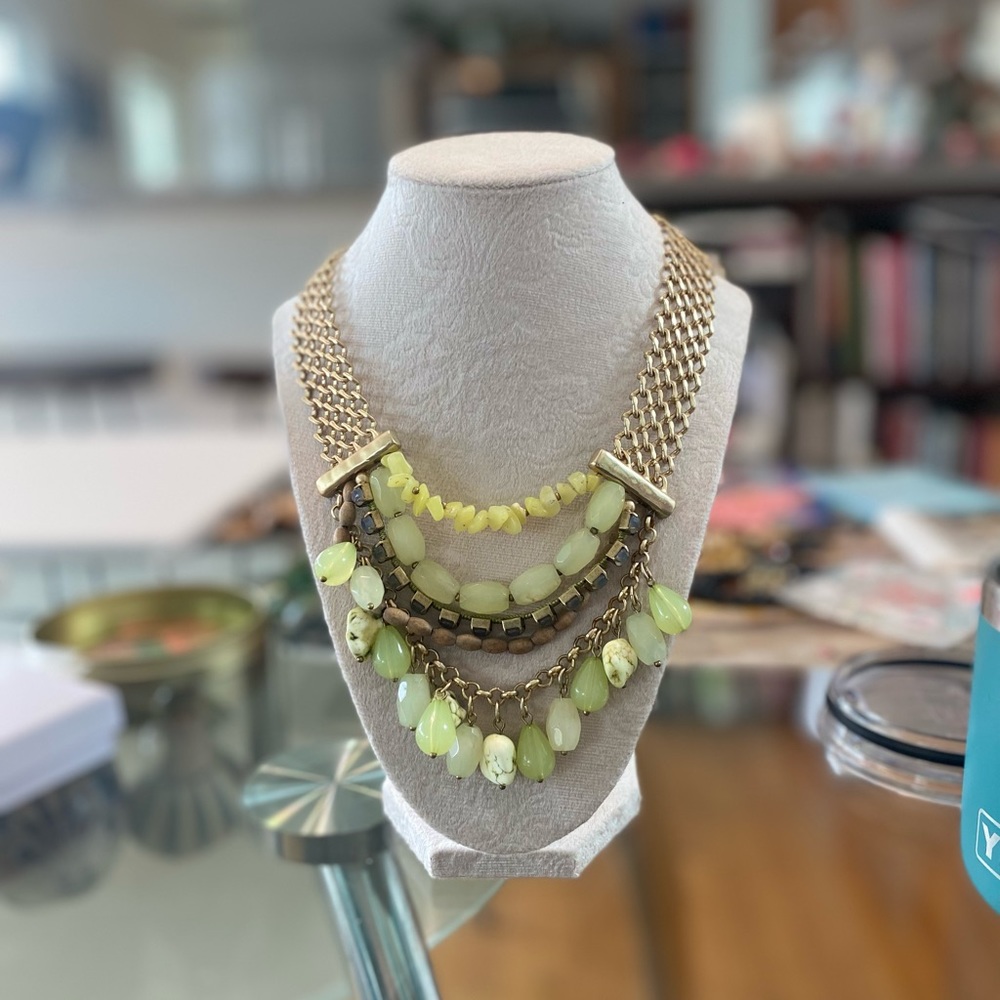 Chico's Gold and Green Layered Necklace